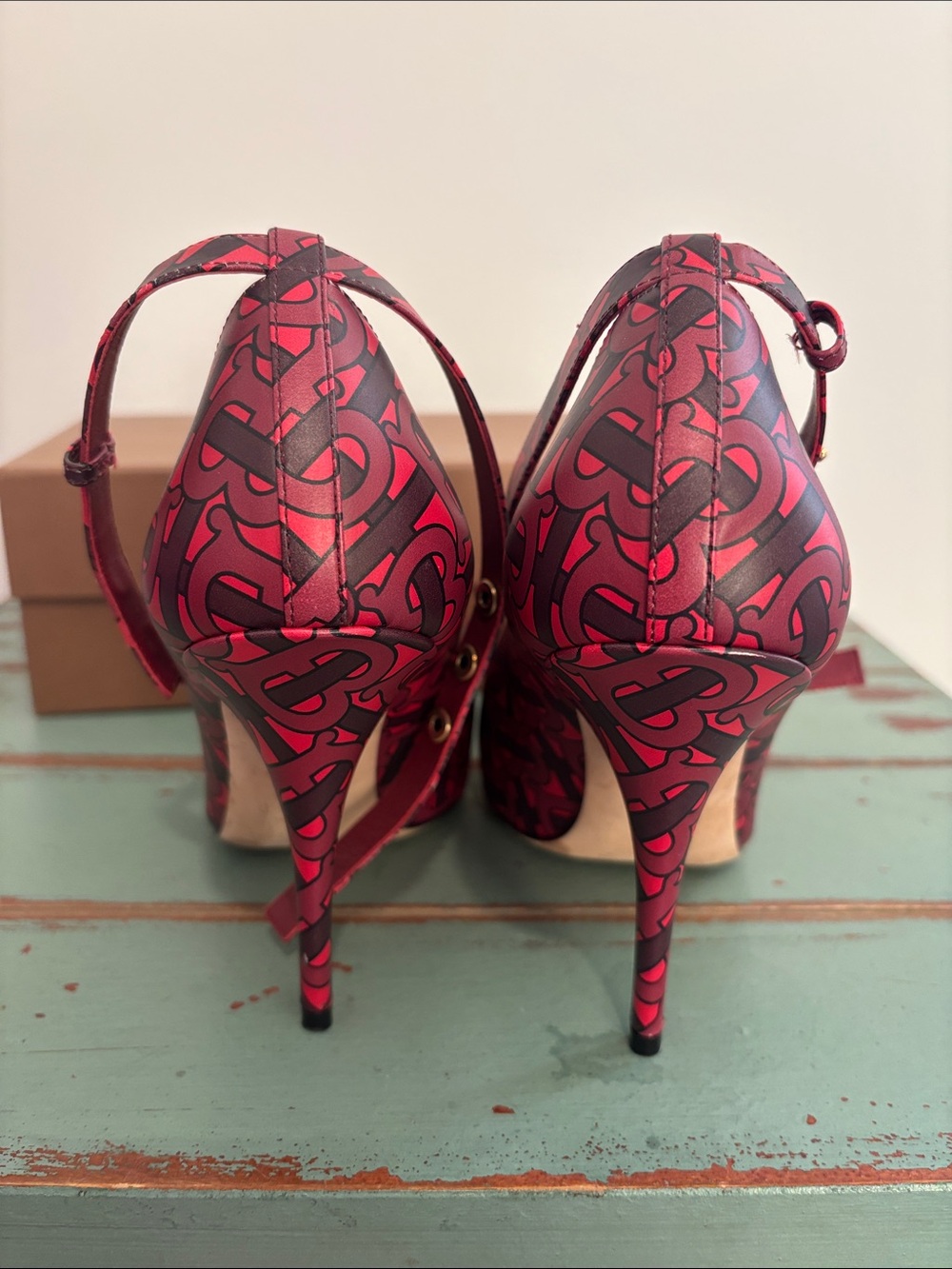 Burberry Red Logo Ankle-Strap Pumps - Women's High Heel - Picture 4 of 15